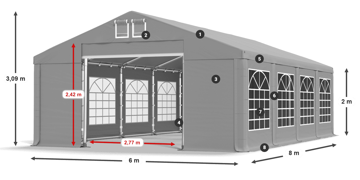 Tető: FR 620 PVC Falak: SD 500 PVC 2 m jelmagyarázat