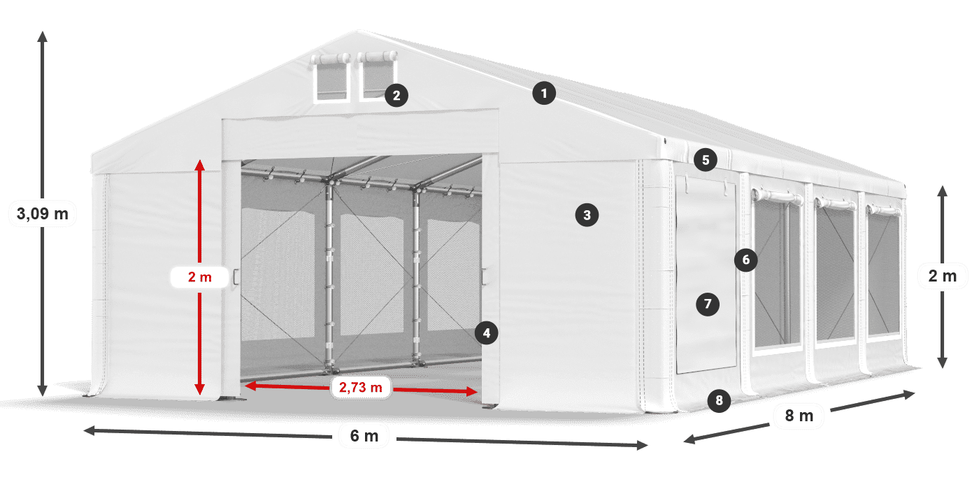 Tető: FR 620 PVC Falak: SD 500 PVC 2 m jelmagyarázat