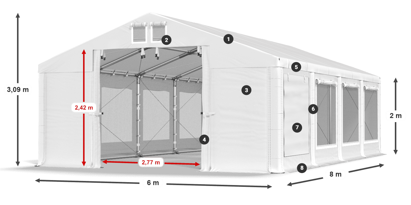Tető: FR 620 PVC Falak: SD 500 PVC 2 m jelmagyarázat