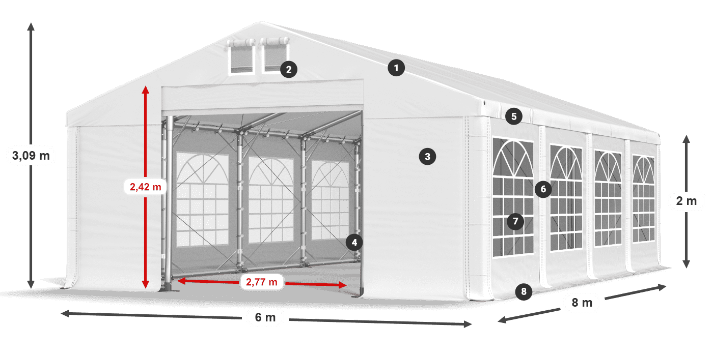 Tető: MS 580 PVC Falak: FR 620 PVC 2 m jelmagyarázat