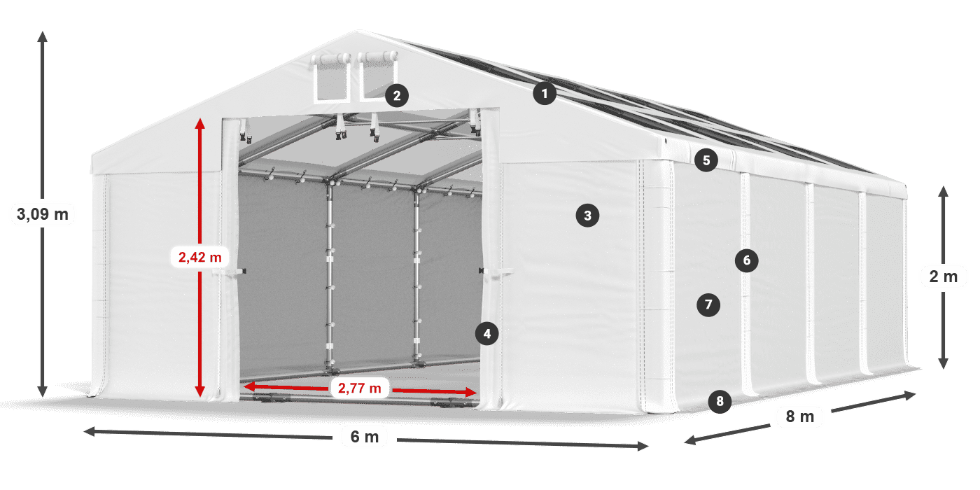 Tető: MS T 580 PVC Falak: FR 620 PVC 2 m jelmagyarázat