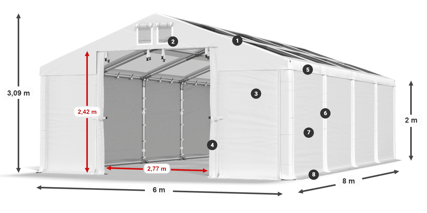 Tető: MS T 580 PVC Falak: FR 620 PVC 2 m jelmagyarázat