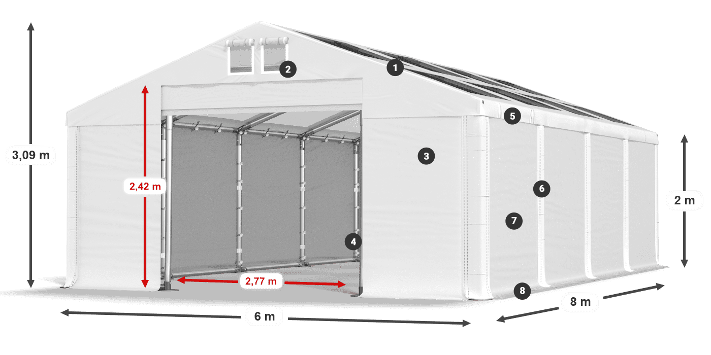 Tető: MS T 580 PVC Falak: FR 620 PVC 2 m jelmagyarázat