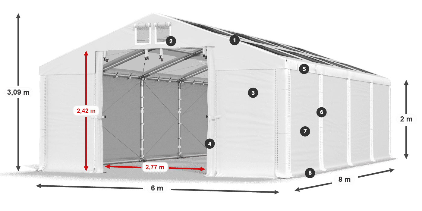 Tető: MS T 580 PVC Falak: FR 620 PVC 2 m jelmagyarázat