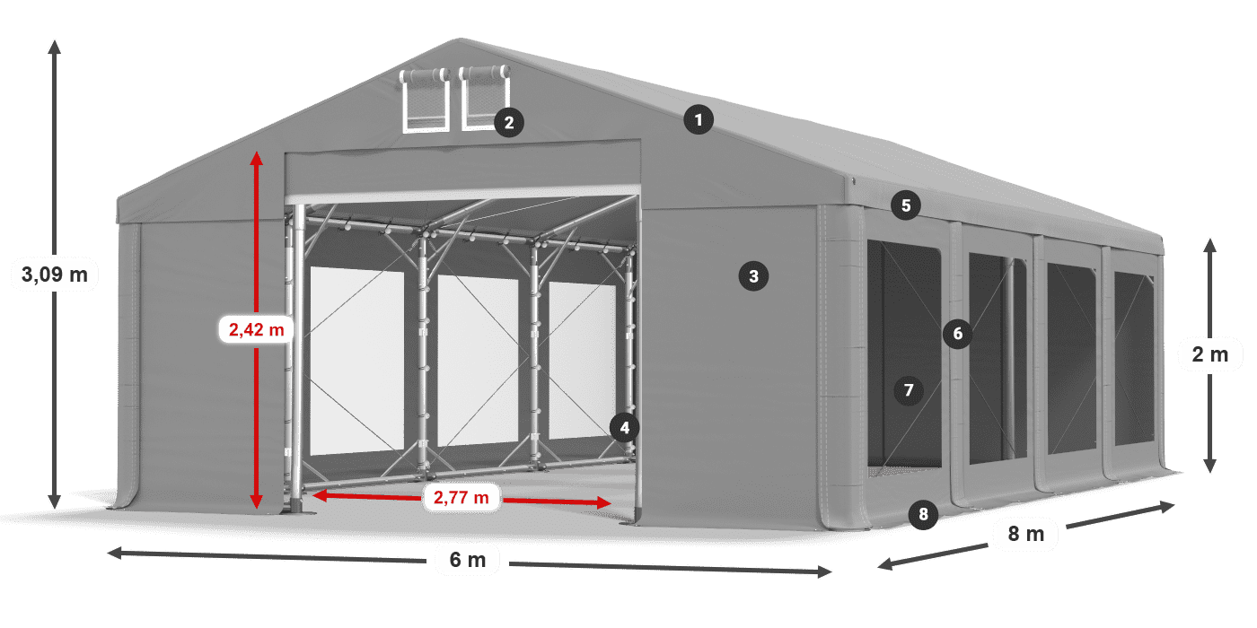 Tető: MS 580 PVC Falak: MS 580 PVC 2 m jelmagyarázat