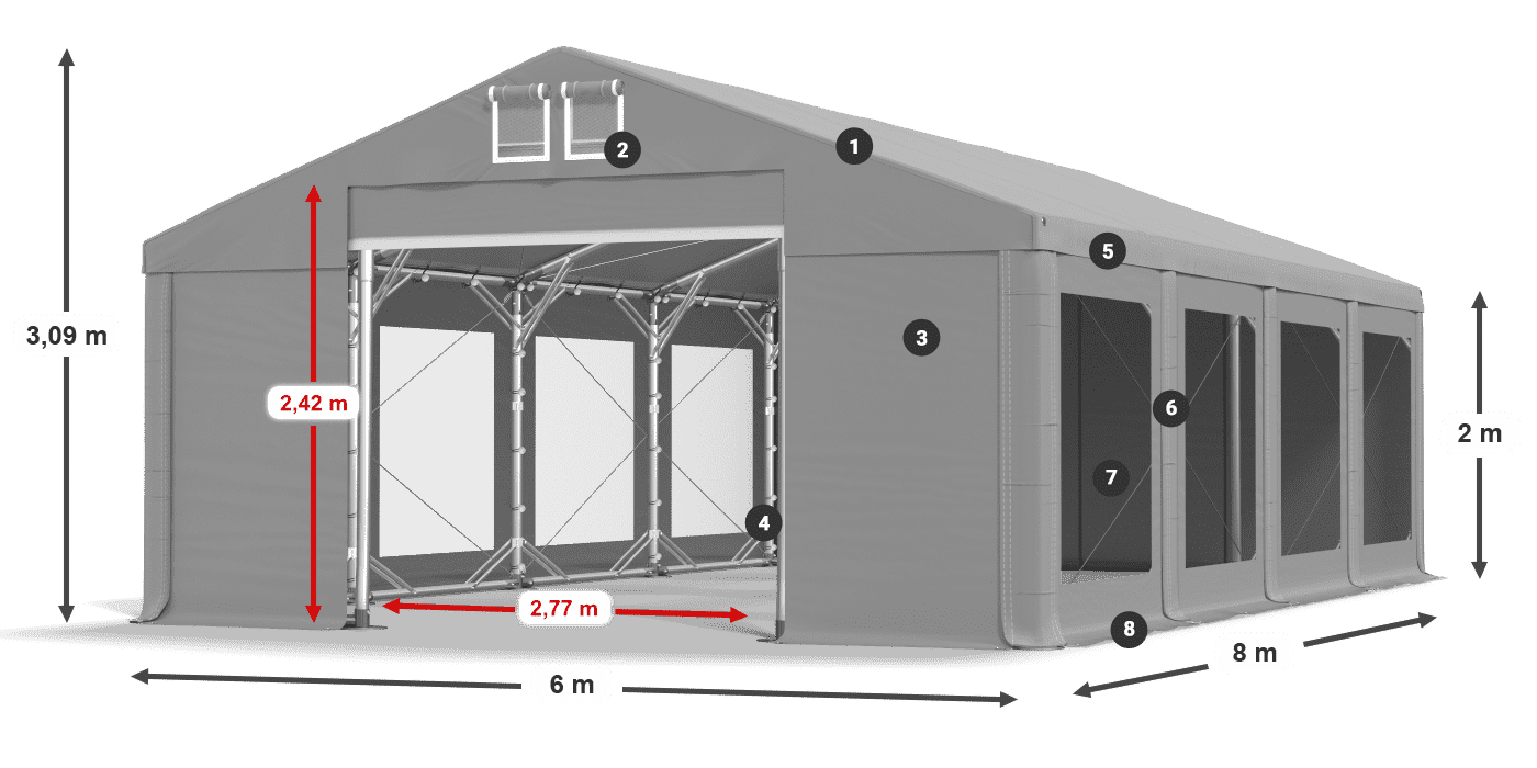 Tető: MS 580 PVC Falak: MS 580 PVC 2 m jelmagyarázat