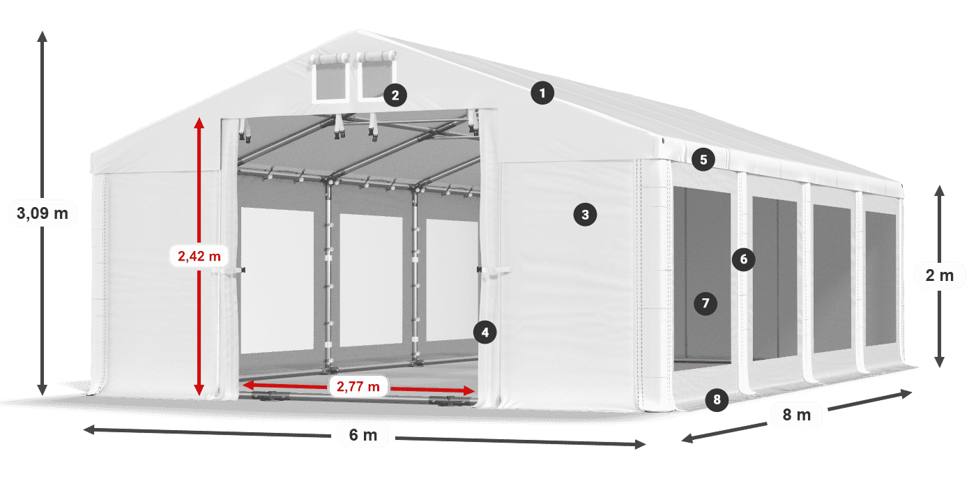 Tető: MS 580 PVC Falak: MS 580 PVC 2 m jelmagyarázat