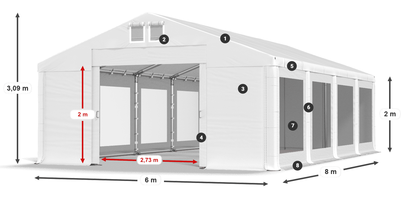 Tető: MS 580 PVC Falak: MS 580 PVC 2 m jelmagyarázat