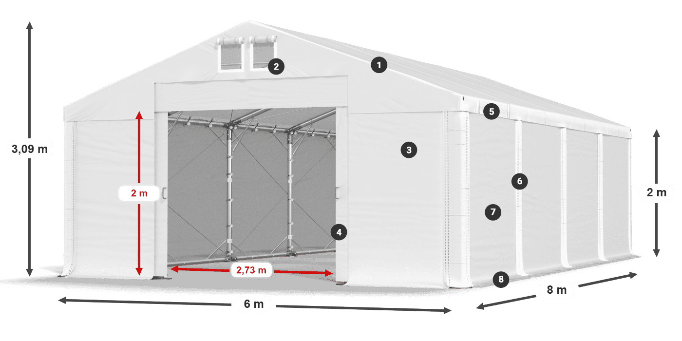 Tető: MS 580 PVC Falak: SD 500 PVC 2 m jelmagyarázat