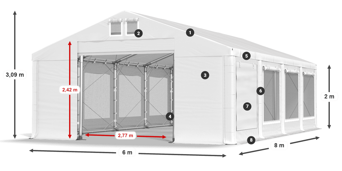 Tető: MS 580 PVC Falak: SD M 500 PVC 2 m jelmagyarázat