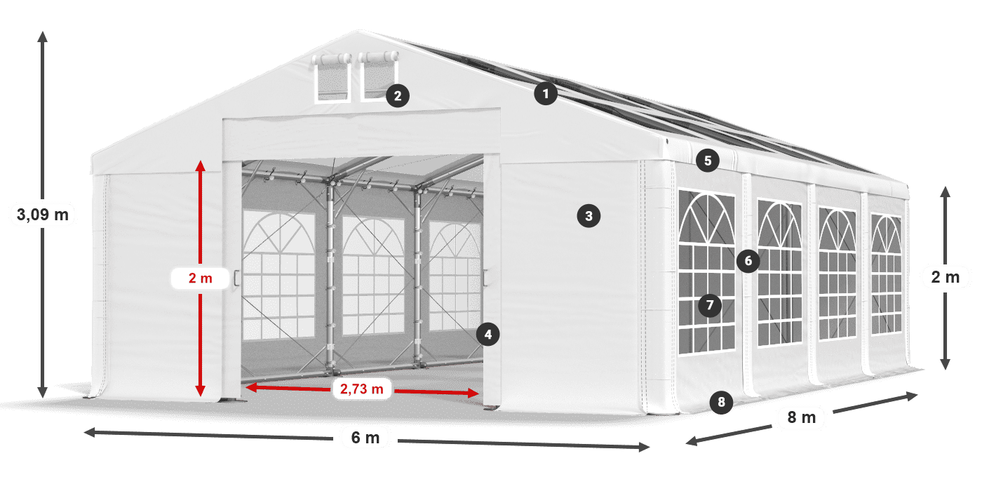 Tető: MS 580 PVC Falak: SD 500 PVC 2 m jelmagyarázat