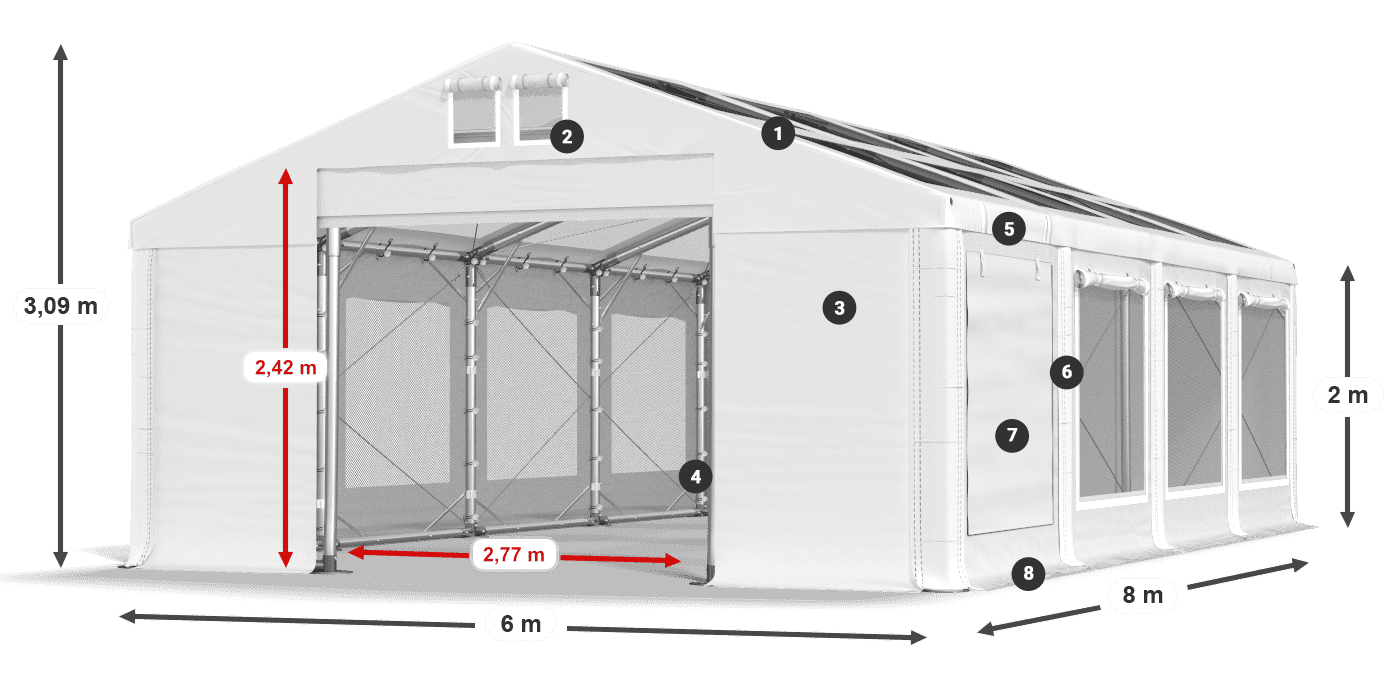 Tető: MS T 580 PVC Falak: SDM 500 PVC 2 m jelmagyarázat