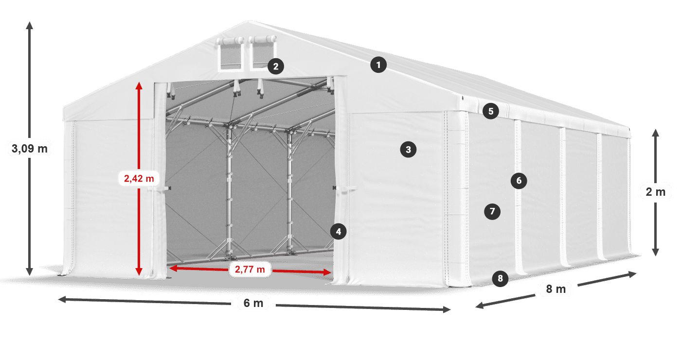 Tető: MS 580 PVC Falak: SD 500 PVC 2 m jelmagyarázat