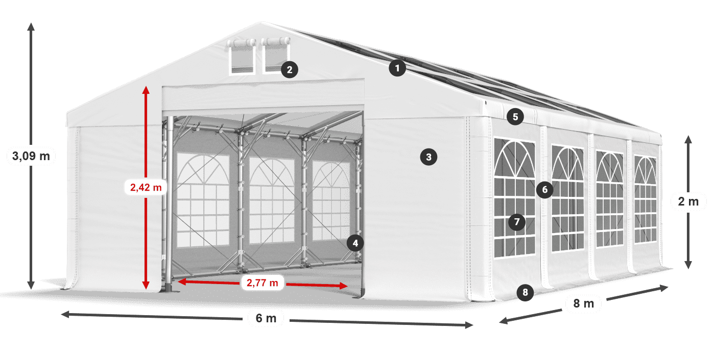 Tető: MS 580 PVC Falak: SD 500 PVC 2 m jelmagyarázat
