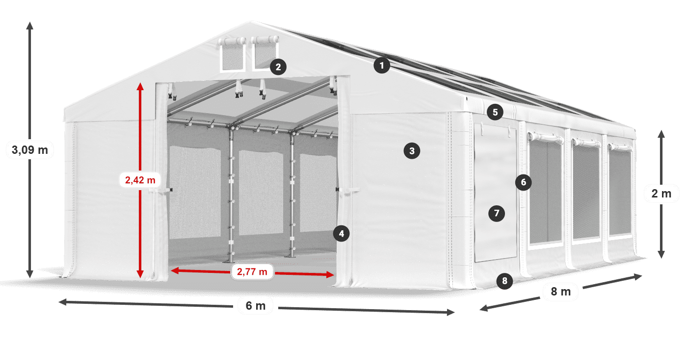 Tető: MS T 580 PVC Falak: SDM 500 PVC 2 m jelmagyarázat
