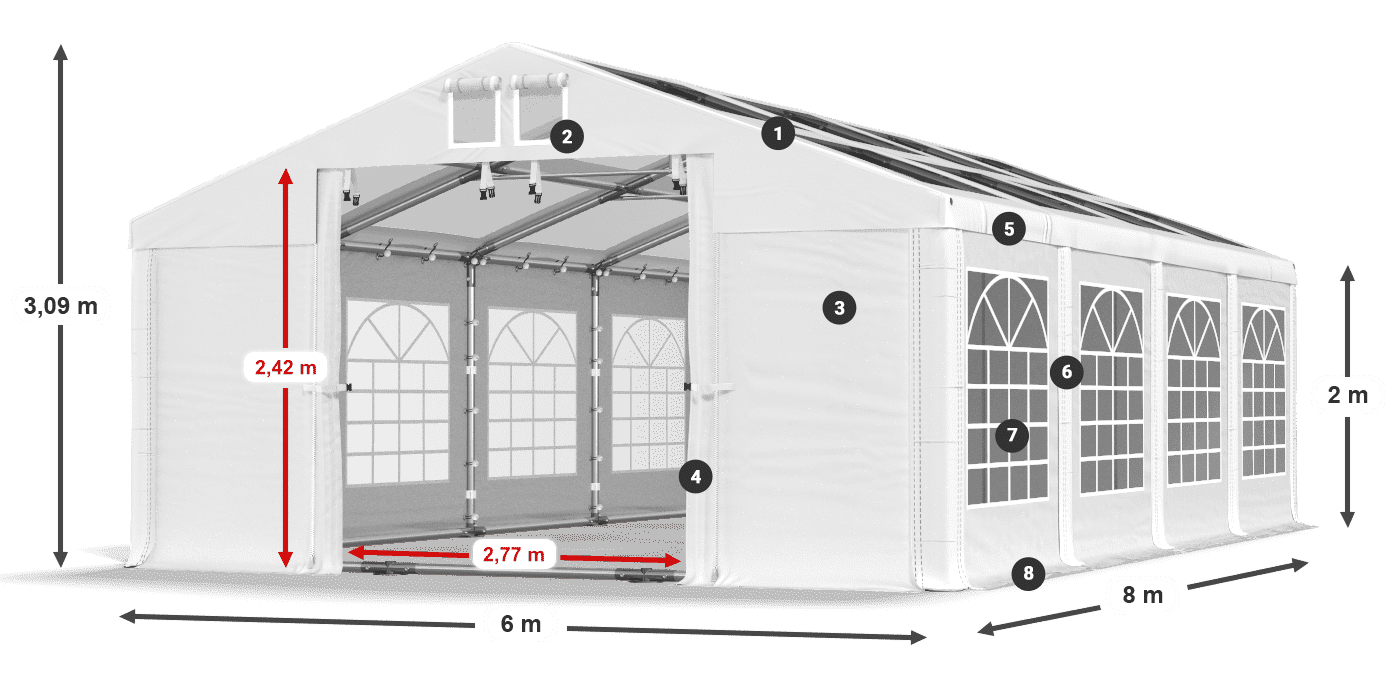 Tető: MS 580 PVC Falak: SD 500 PVC 2 m jelmagyarázat