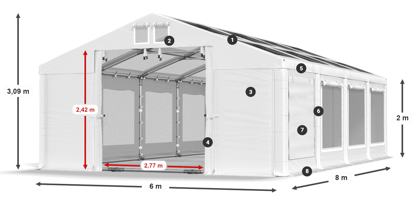 Tető: MS T 580 PVC Falak: SDM 500 PVC 2 m jelmagyarázat