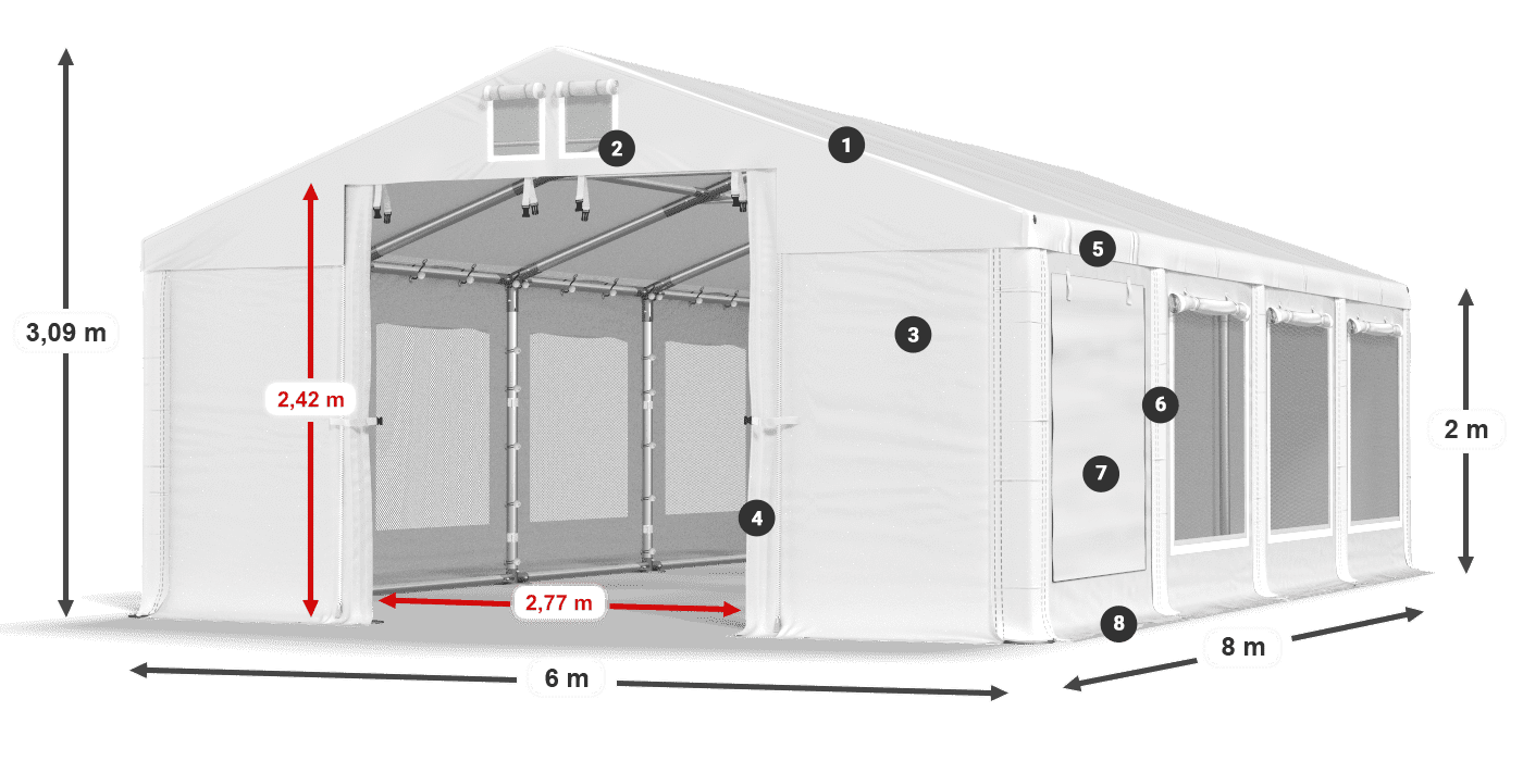 Tető: MS 580 PVC Falak: SD M 500 PVC 2 m jelmagyarázat