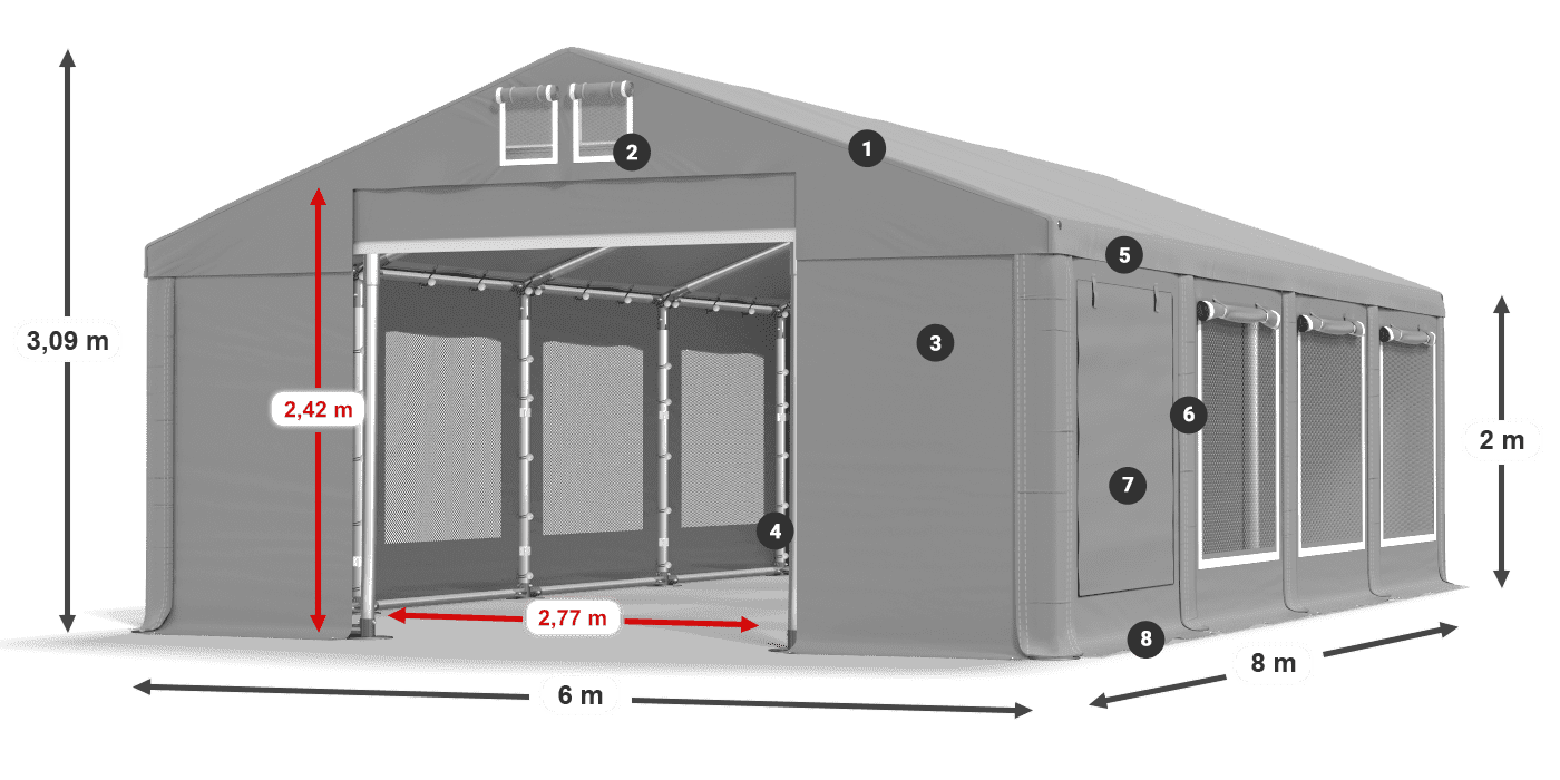 Tető: MS 580 PVC Falak: SD M 500 PVC 2 m jelmagyarázat