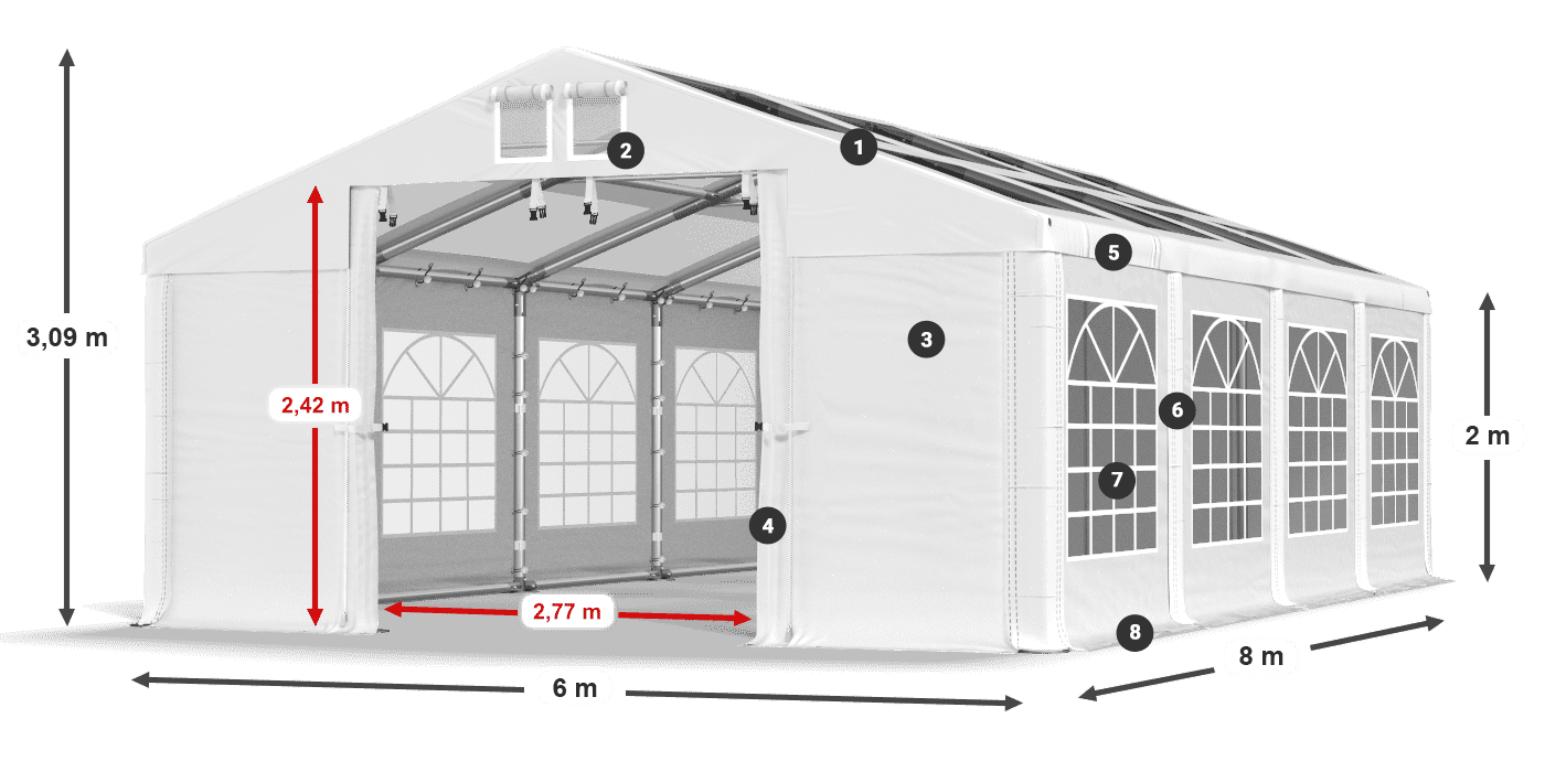 Tető: MS 580 PVC Falak: SD 500 PVC 2 m jelmagyarázat