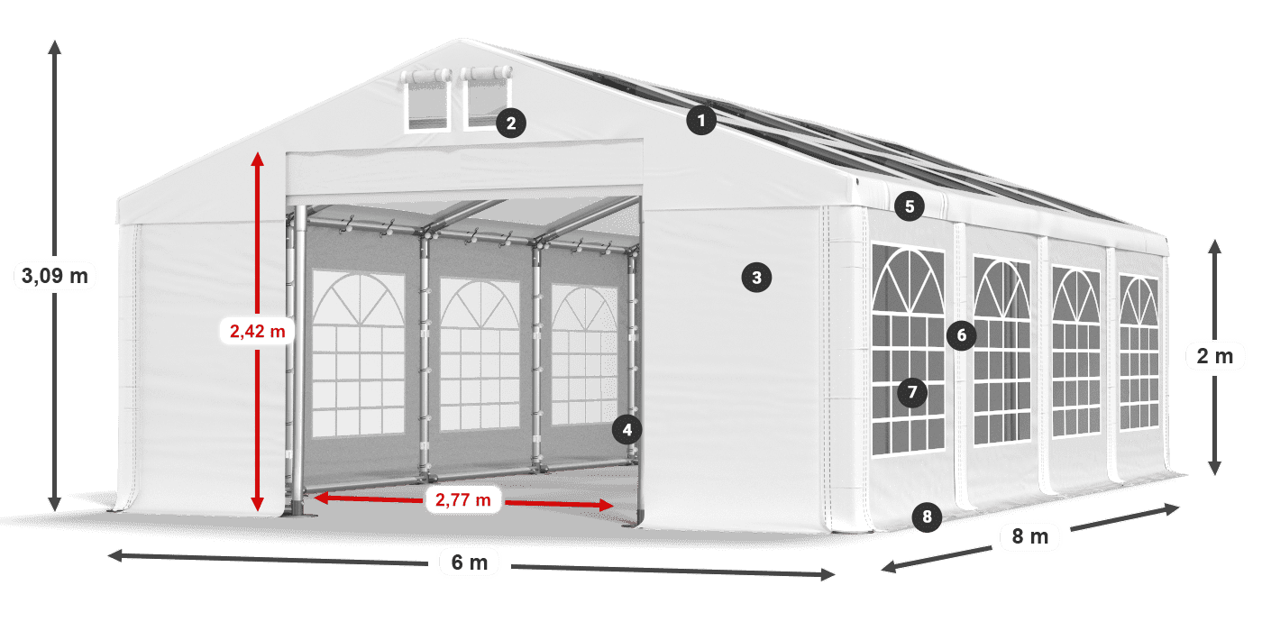 Tető: MS 580 PVC Falak: SD 500 PVC 2 m jelmagyarázat