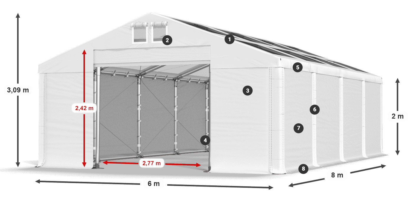 Tető: MS T 580 PVC Falak: SD 500 PVC 2 m jelmagyarázat