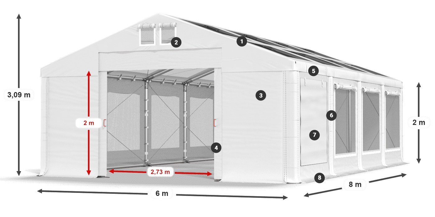 Tető: MS T 580 PVC Falak: SDM 500 PVC 2 m jelmagyarázat