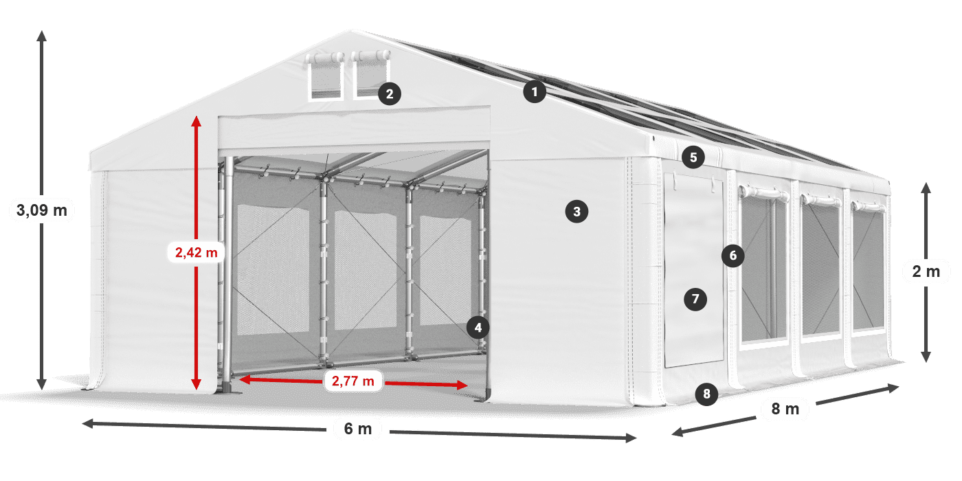 Tető: MS T 580 PVC Falak: SDM 500 PVC 2 m jelmagyarázat