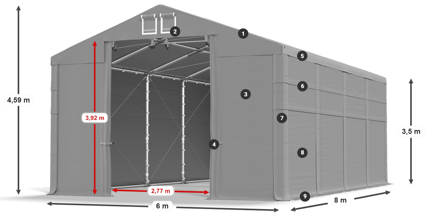 Tető: FR 620 PVC Falak: SD 500 PVC 3,5 m jelmagyarázat