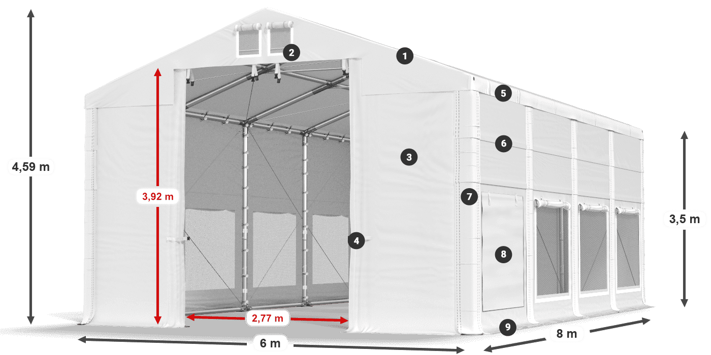 Tető: FR 620 PVC Falak: SD 500 PVC 3,5 m jelmagyarázat