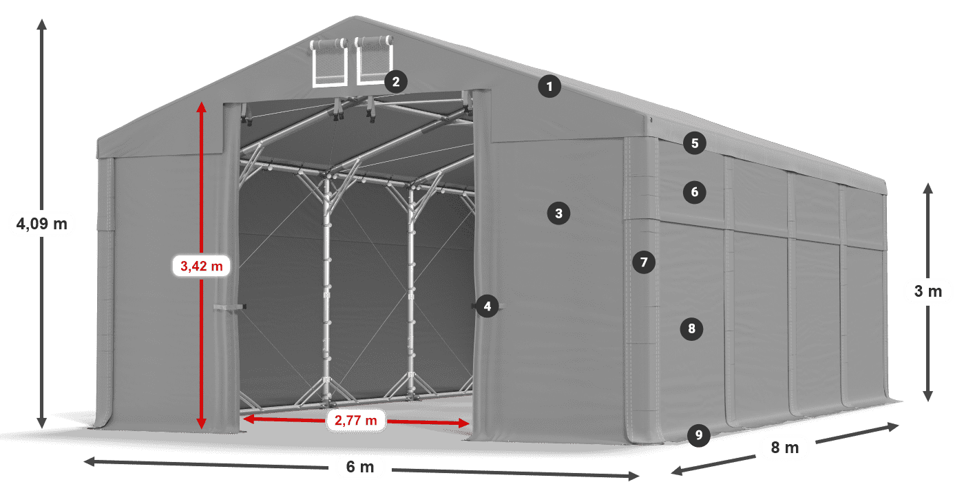 Tető: FR 620 PVC Falak: MS 580 PVC 3 m jelmagyarázat