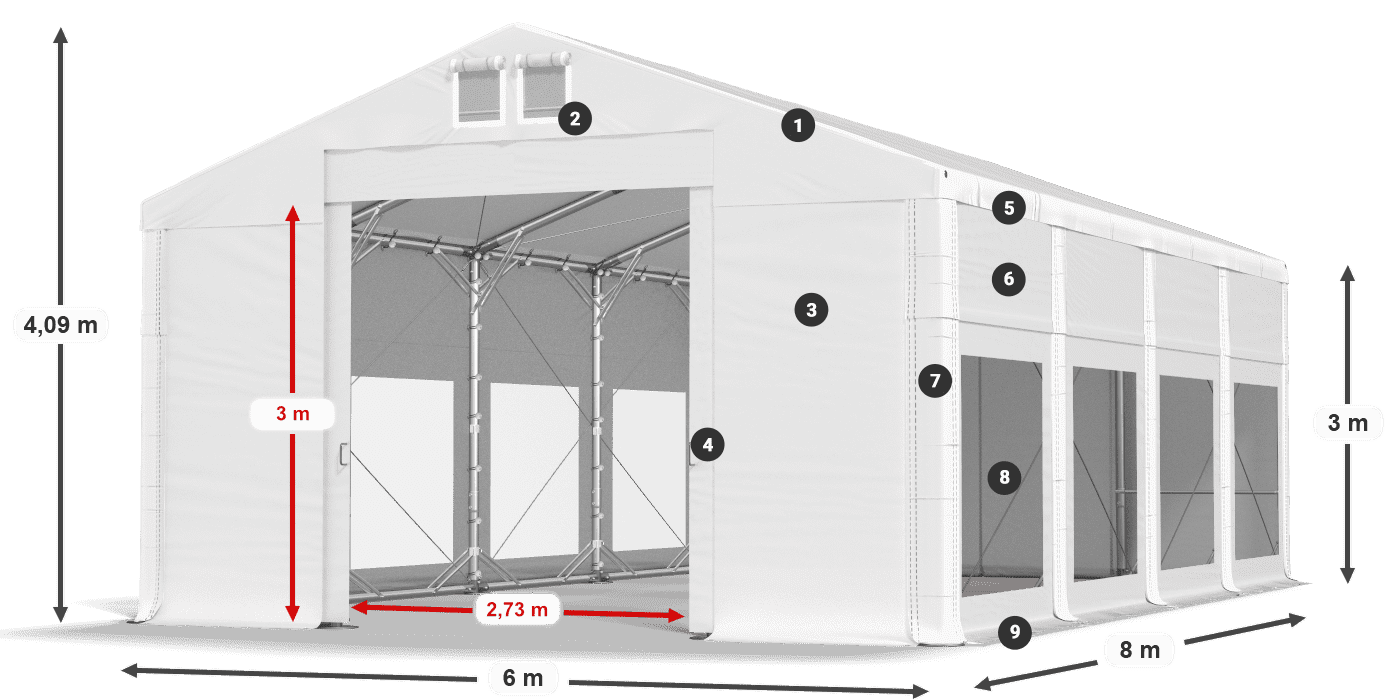 Tető: FR 620 PVC Falak: MS 580 PVC 3 m jelmagyarázat