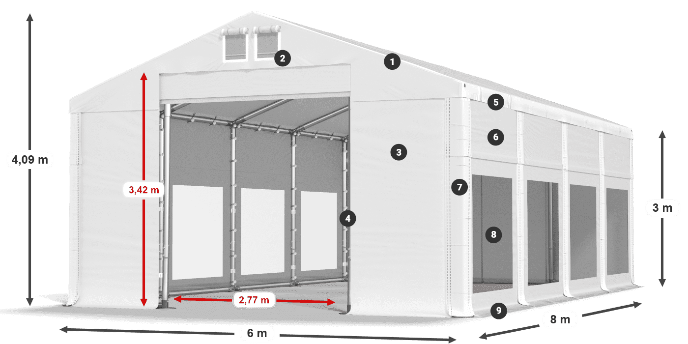 Tető: FR 620 PVC Falak: MS 580 PVC 3 m jelmagyarázat