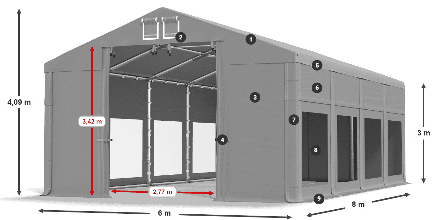 Tető: FR 620 PVC Falak: MS 580 PVC 3 m jelmagyarázat
