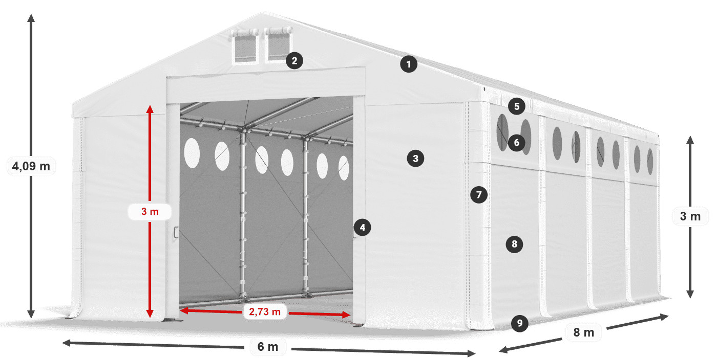 Tető: FR 620 PVC Falak: MS O 580 PVC 3 m jelmagyarázat