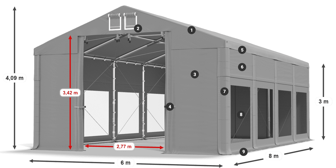 Tető: FR 620 PVC Falak: MS 580 PVC 3 m jelmagyarázat