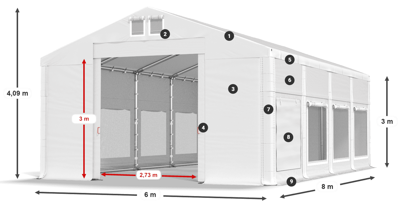 Tető: FR 620 PVC Falak: SD 500 PVC 3 m jelmagyarázat