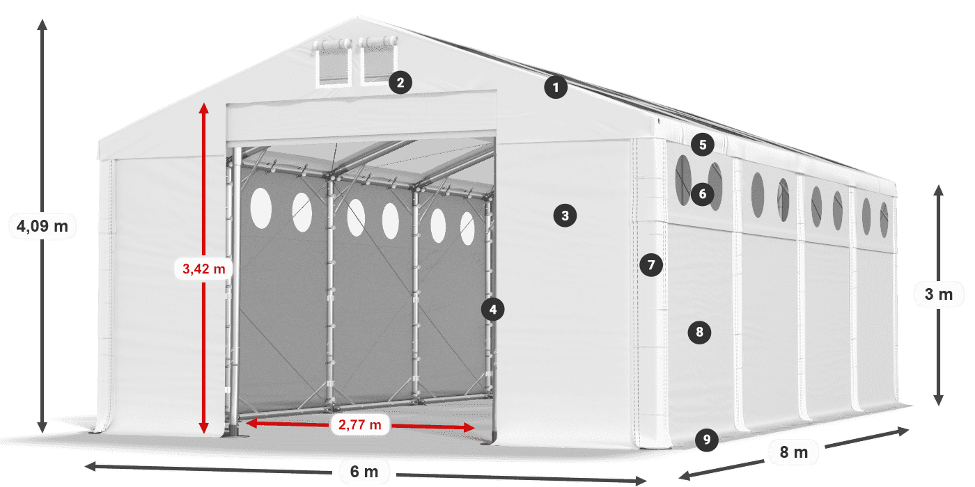 Tető: MS T 580 PVC Falak: FR O 620 PVC 3 m jelmagyarázat