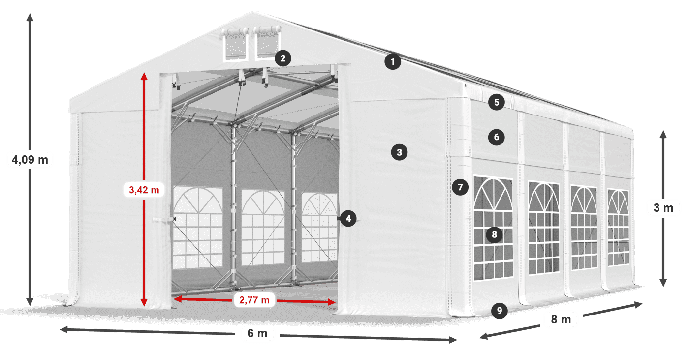 Tető: MS T 580 PVC Falak: FR 620 PVC 3 m jelmagyarázat