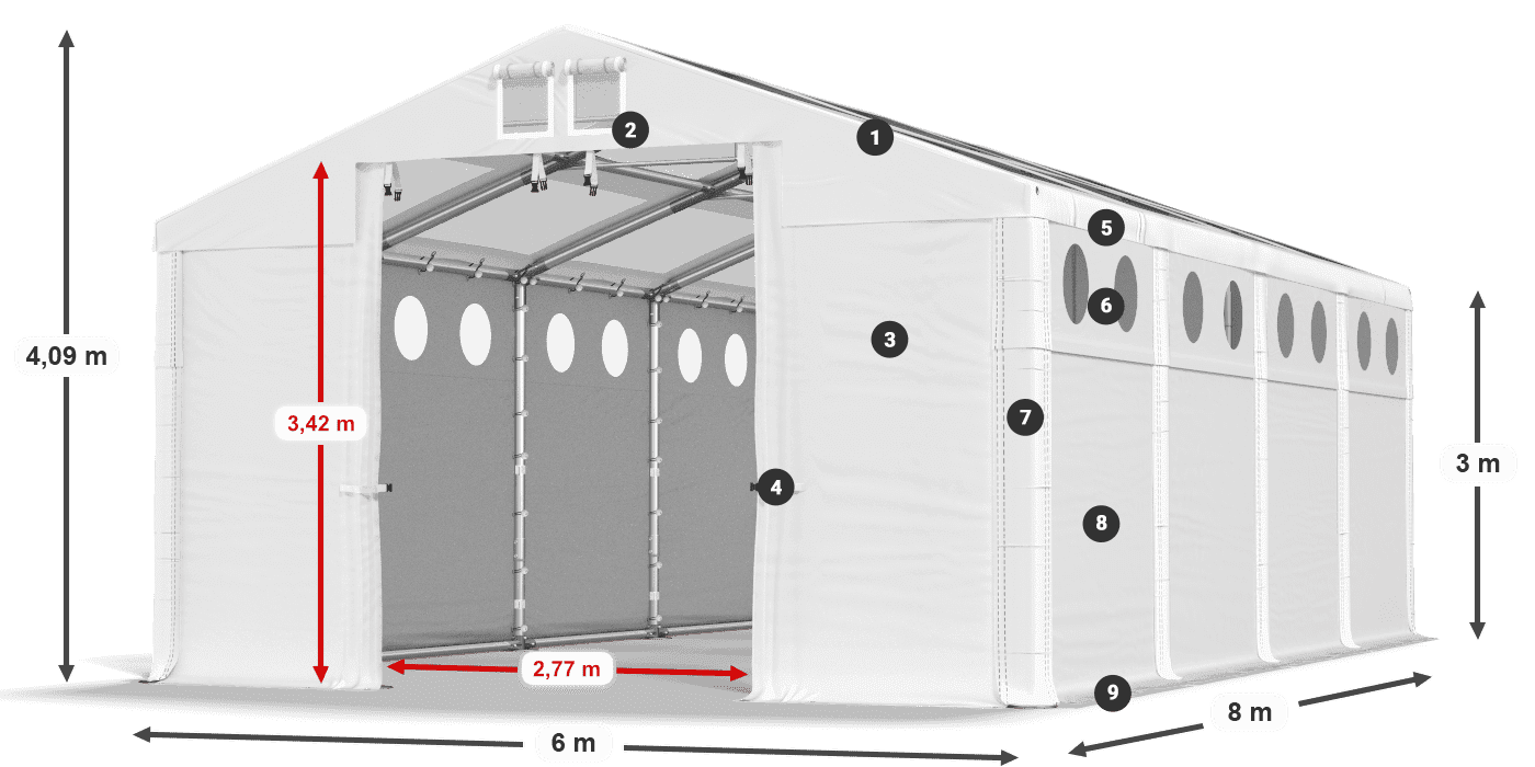 Tető: MS T 580 PVC Falak: MS O 580 PVC 3 m jelmagyarázat