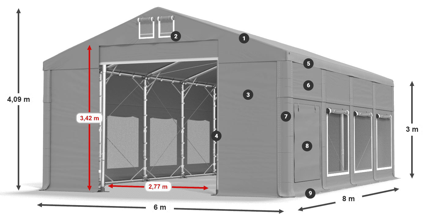 Tető: MS 580 PVC Falak: SD M 500 PVC 3 m jelmagyarázat