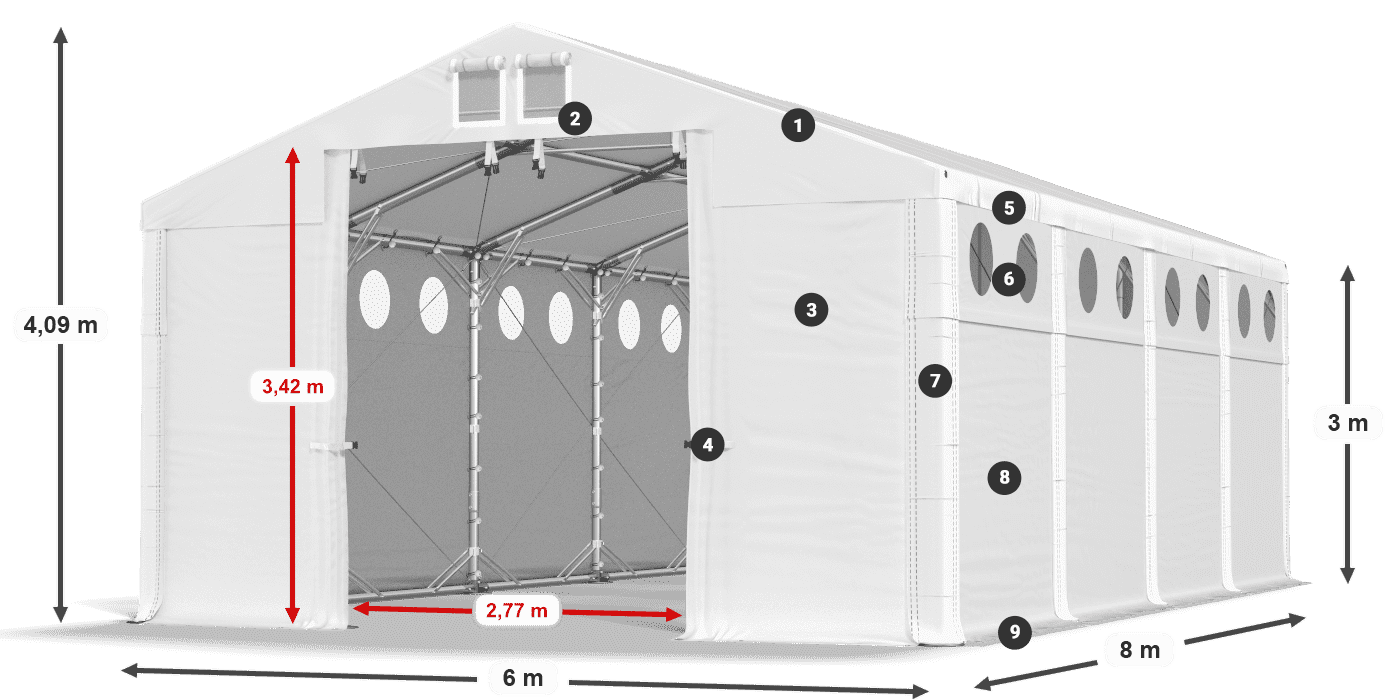 Tető: MS 580 PVC Falak: SD O 500 PVC 3 m jelmagyarázat
