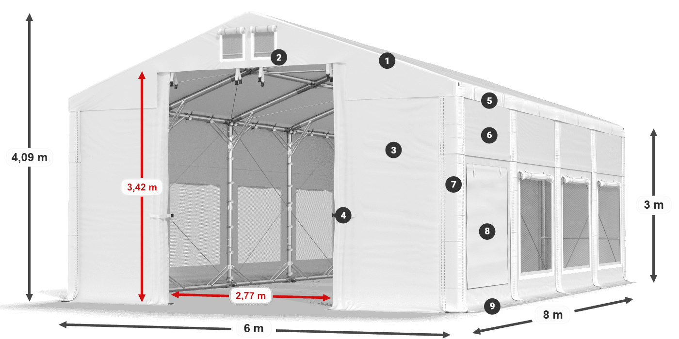 Tető: MS 580 PVC Falak: SD M 500 PVC 3 m jelmagyarázat