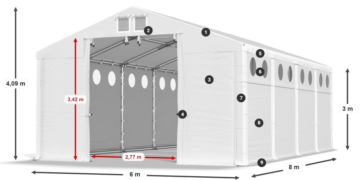 Tető: MS 580 PVC Falak: SD O 500 PVC 3 m jelmagyarázat