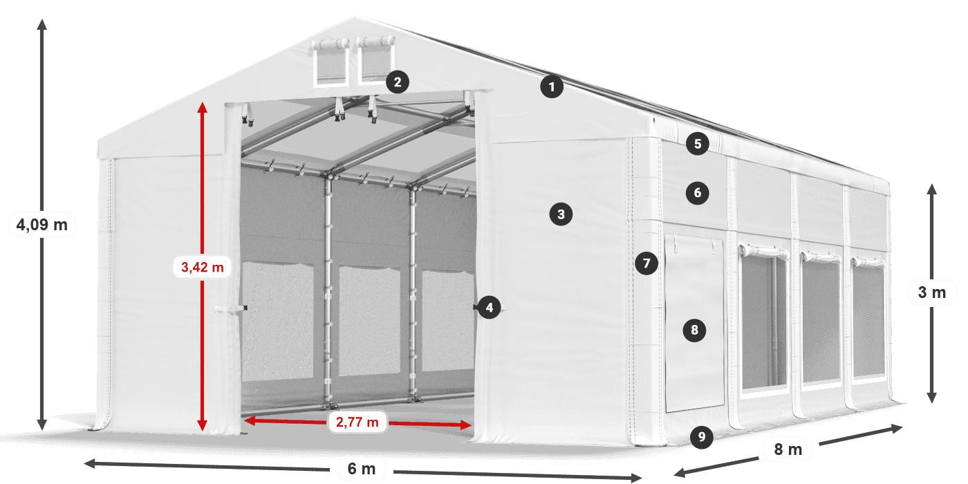 Tető: MS T 580 PVC Falak: SD M 500 PVC 3 m jelmagyarázat