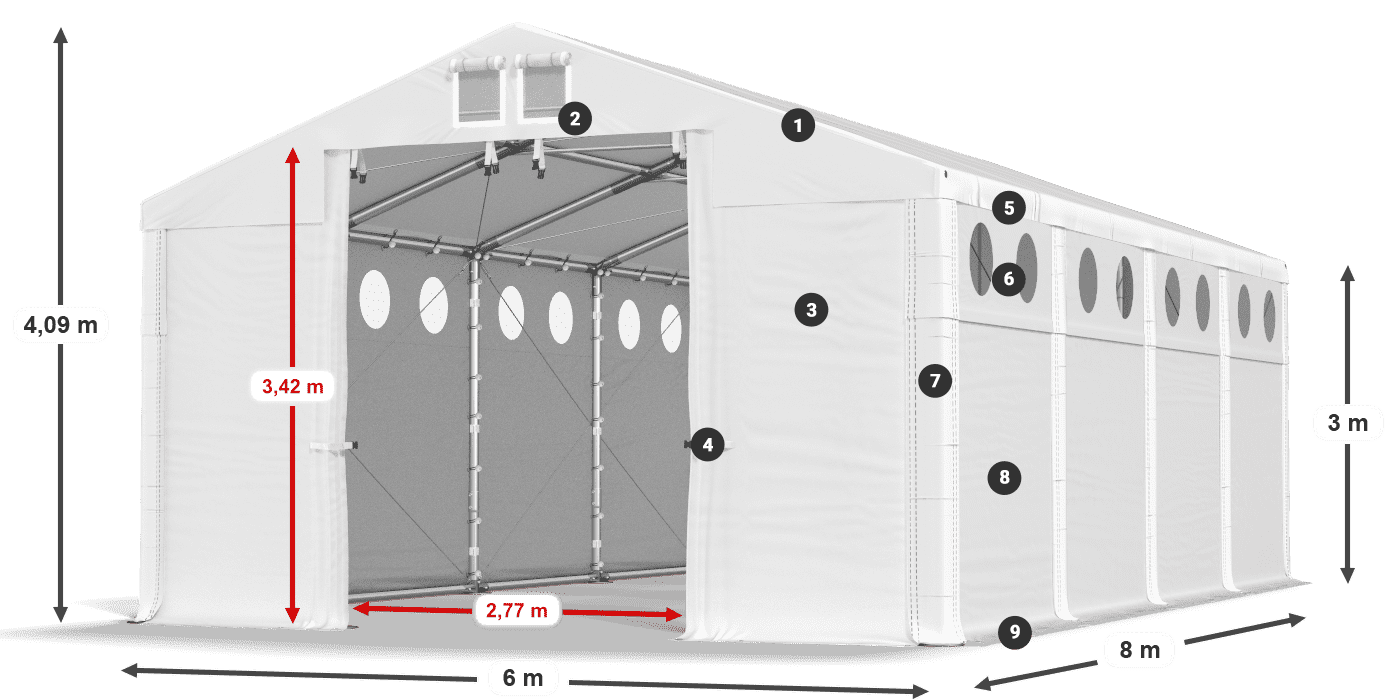Tető: MS 580 PVC Falak: SD O 500 PVC 3 m jelmagyarázat