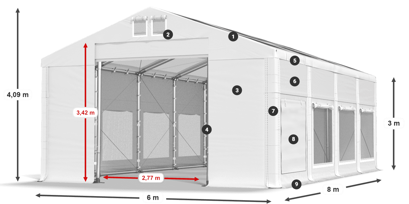 Tető: MS T 580 PVC Falak: SD M 500 PVC 3 m jelmagyarázat