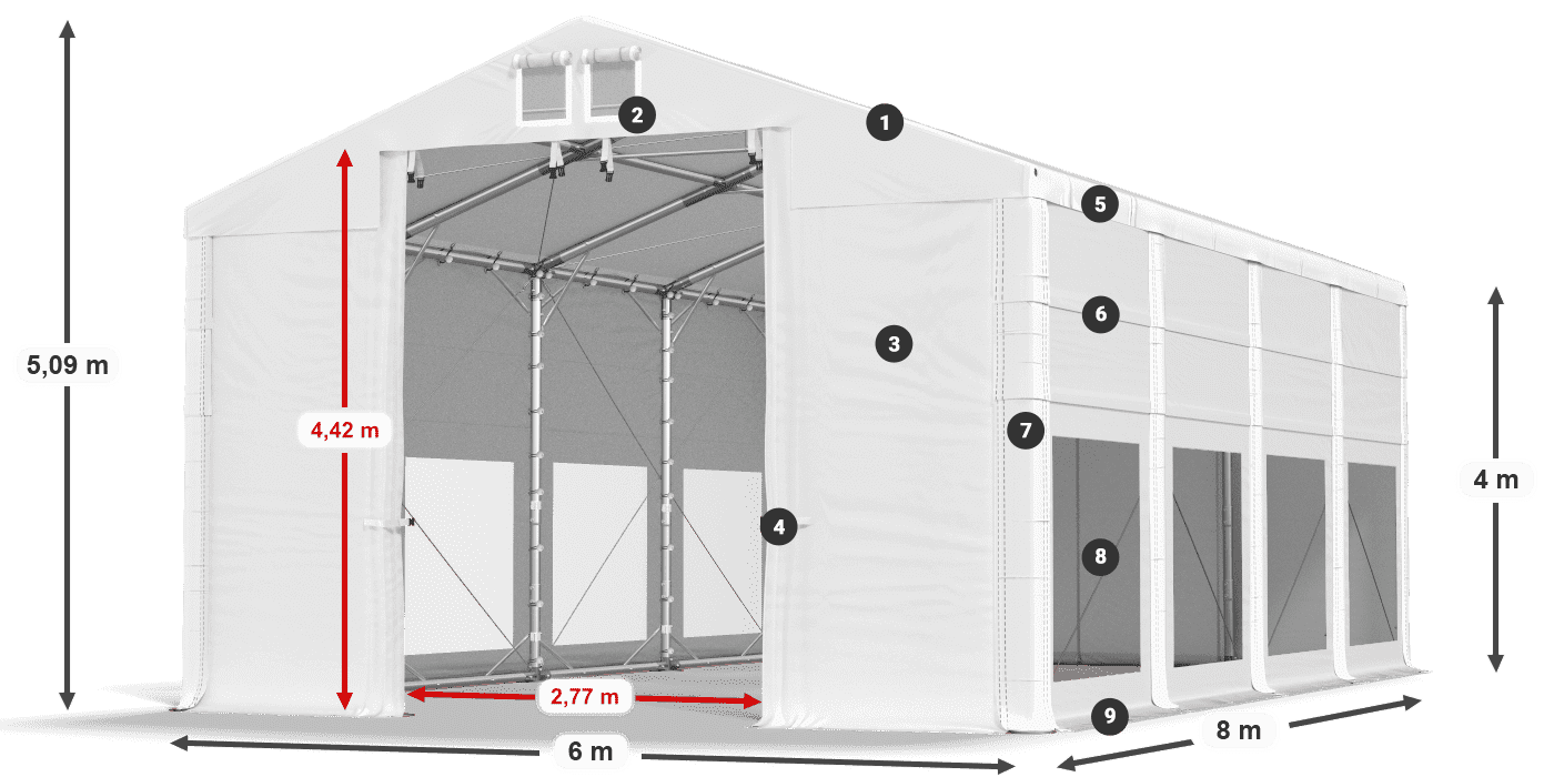 Tető: FR 620 PVC Falak: MS 580 PVC 4 m jelmagyarázat