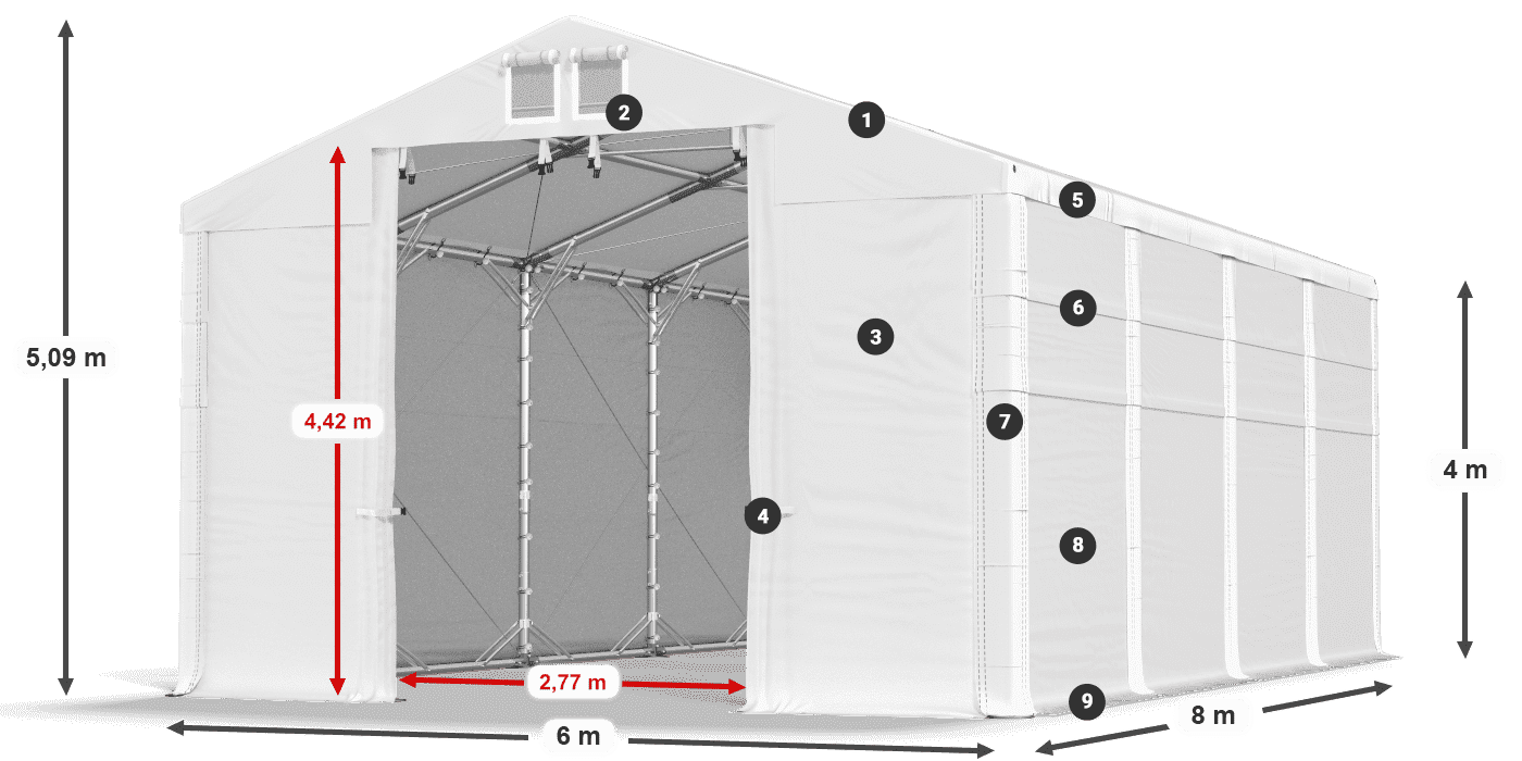 Tető: FR 620 PVC Falak: MS 580 PVC 4 m jelmagyarázat