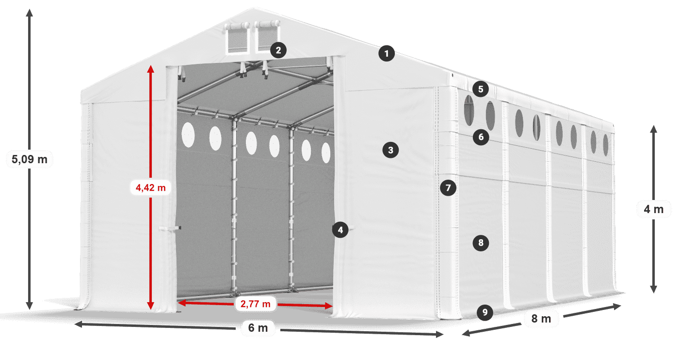 Tető: FR 620 PVC Falak: MS O 580 PVC 4 m jelmagyarázat